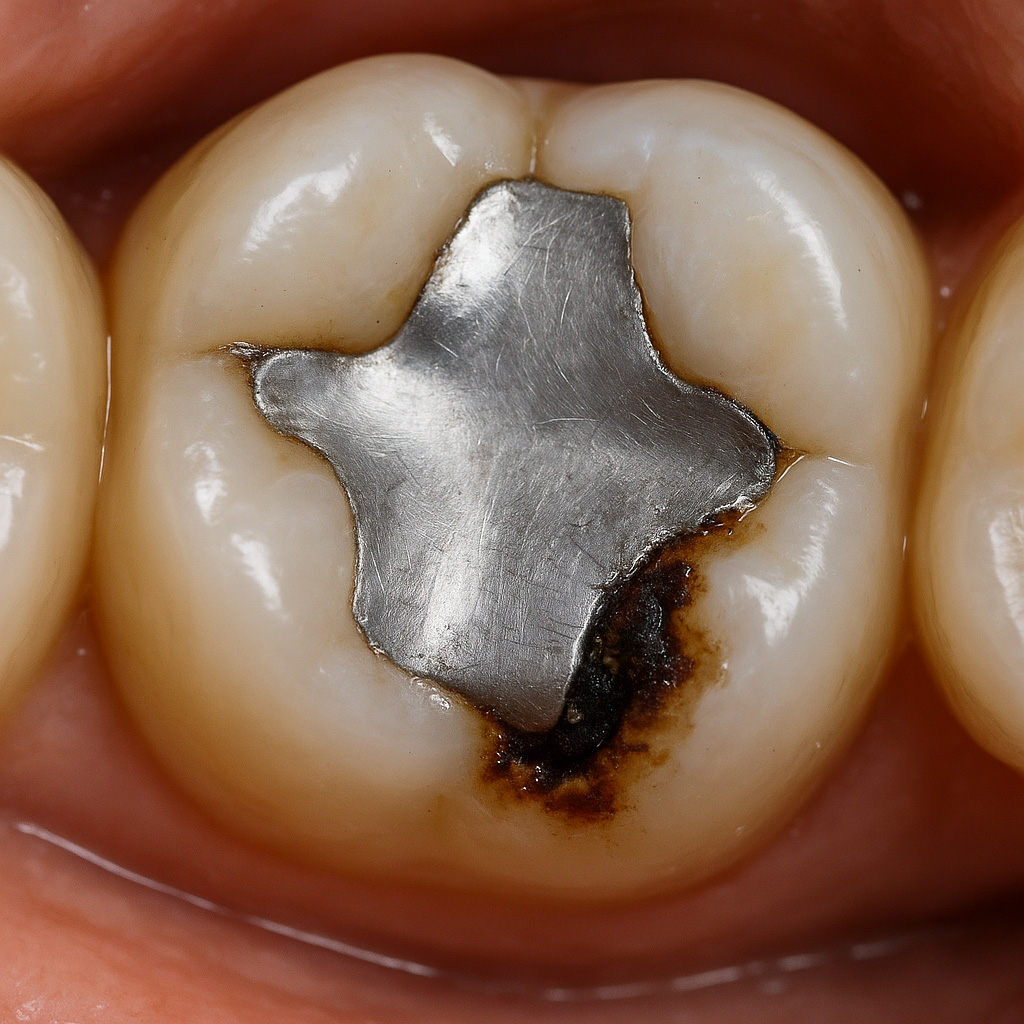 銀歯による二次う蝕のイラスト